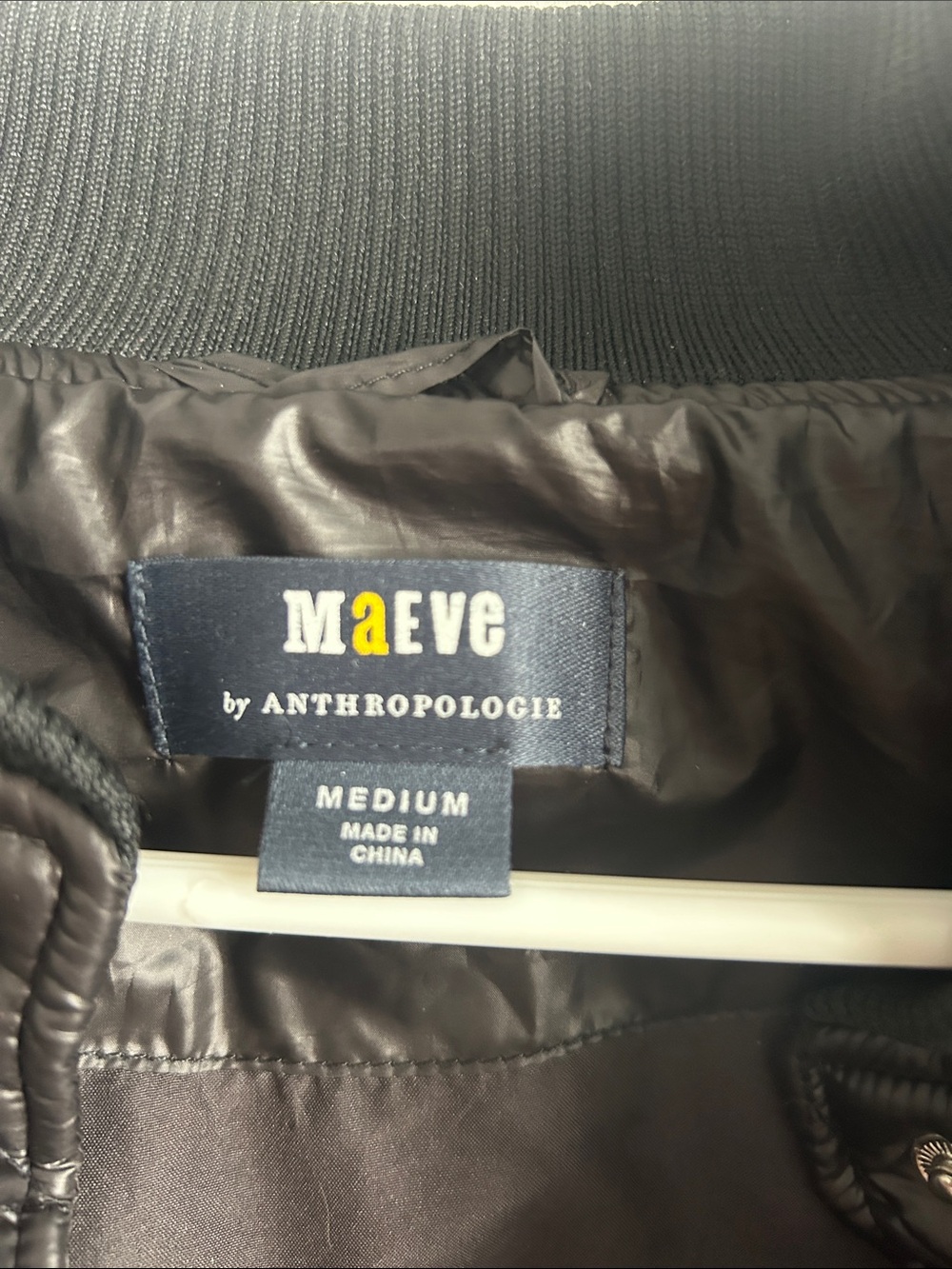 Maeve by Anthropologie Black Satin Bomber Jacket